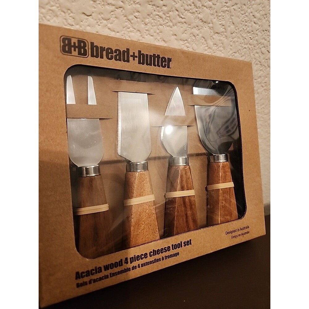 B & B Bread & Butter - Acacia Wood 4 Piece Cheese Tool Set - BRAND NEW - Picture 2 of 4